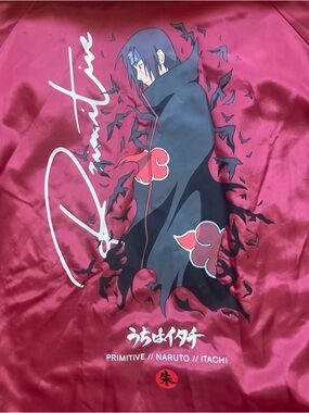 Primitive Naruto Itachi Red Satin Jacket Graphic with White Logo